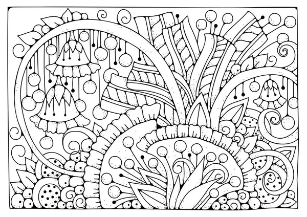 Coloring Page Flowers Floral Background Coloring Art Therapy Children Adults — Vetor de Stock