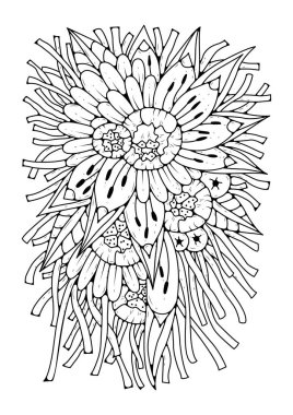 Çiçeklerle boyama sayfası. Renkler için çiçek arkaplanı. Çocuklar ve yetişkinler için sanat terapisi.