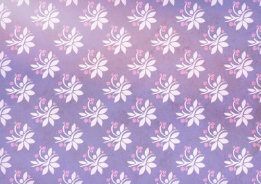 Çiçek süslemeli geçmişe dönük. Kumaş ya da kağıda basmak için. Mor, pembe renkler.