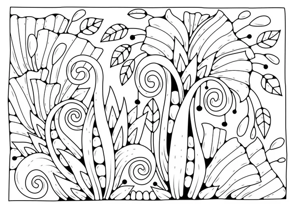 ぬり絵だ 着色のための黒と白の花 ベクトルアートラインの背景 — ストックベクタ