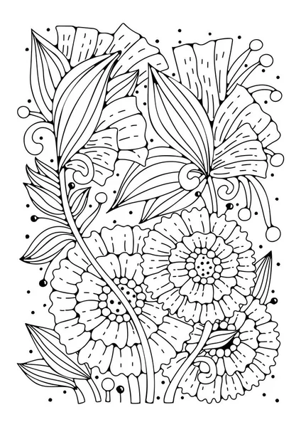 Doodle Blommor Bakgrund För Färg Färgläggning Sida Konstterapi För Barn — Stock vektor