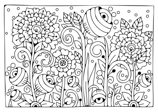 Fond Floral Vectoriel Pour Coloration Ligne Art Art Thérapie Coloriage — Image vectorielle
