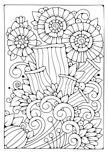 Раскрашивание Страницы Черно Белые Цветы Окраски Векторное Искусство — стоковый вектор