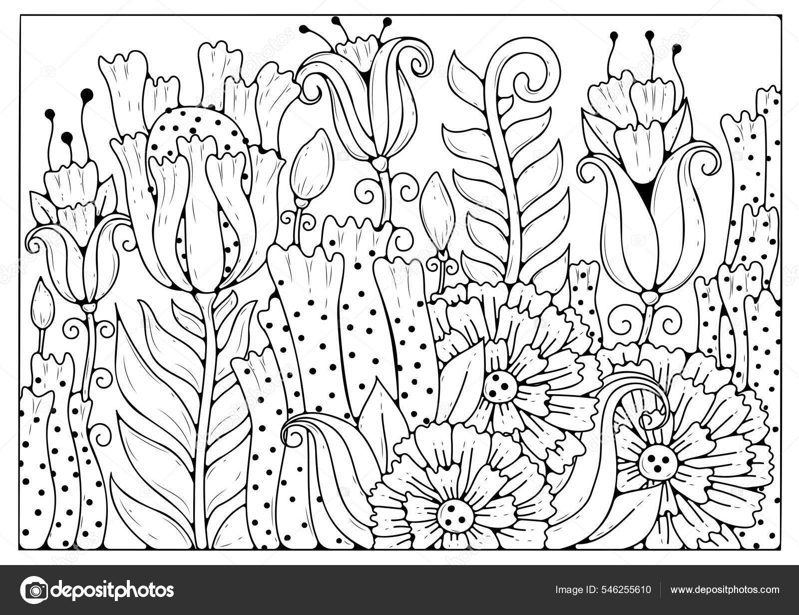 Flor Para Colorir Página Jardim Mágico Terapia Artística Fundo Com Vetor de  stock de ©ENolan 546255610, image size:1600x1231