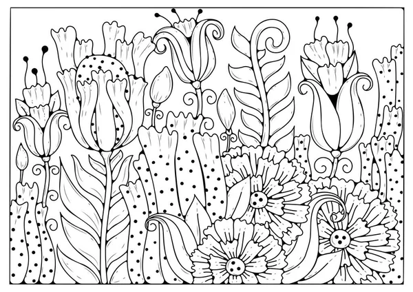 Çiçek boyama sayfası. Sihirli bahçe. Sanat terapisi. Renklendirme için çiçekli arkaplan.