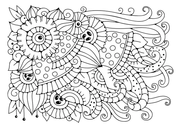 Doodle Fleurs Fond Pour Coloration Coloriage Art Thérapie Pour Enfants — Image vectorielle