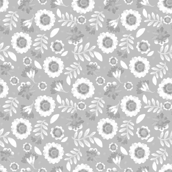 Retro Zökkenőmentes Minta Virágdísz Akvarell Monokróm Virágok Csomagolás Csomagolás Textíliák — Stock Fotó