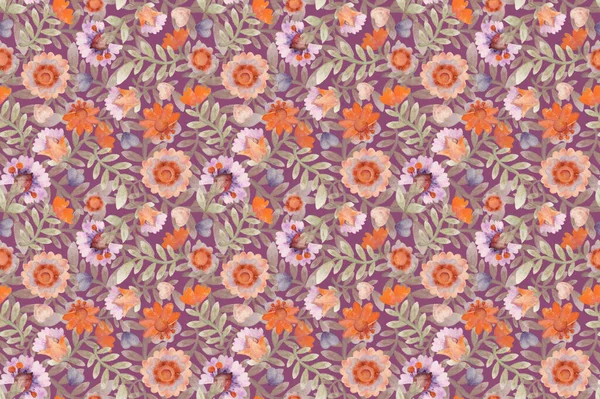 Background Bright Floral Ornament Orange Lilac Colors Raster Illustration Scrapbooking — Stock Photo, Image
