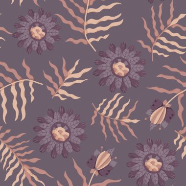 Çiçek süsü ile kusursuz desen. Tasarım için vektör illüstrasyonu. Kağıt ya da kumaş üzerine baskı. Paketleme tasarımı, paketleme, kartpostal veya yapıştırma kitabı için uygun.