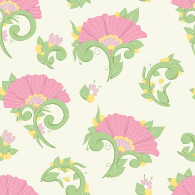 Pembe çiçekli kusursuz desen. Paket tasarımı, ambalaj kağıdı, duvar kağıdı, kartpostal için vektör çizimi. Kumaş ya da kağıda yazdırma.