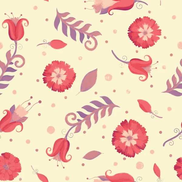Raster Illustratie Naadloos Patroon Aquarel Retro Achtergrond Met Rode Bloemen — Stockfoto