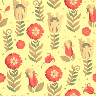 Kusursuz desen. Çiçek süslemeli bir arka plan. Moda tasarımı, ambalajlama, paketleme ve yapıştırma kitabı için Raster illüstrasyonu. Kağıt ya da kumaş üzerine baskı. Suluboya Biçimi.