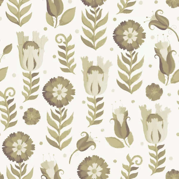 Çiçek süsü ile kusursuz desen. Geçmişi. Kumaş ya da kağıt üzerine tasarım ve baskı için Raster illüstrasyon. Açık arkaplanda tek renkli çiçekler.