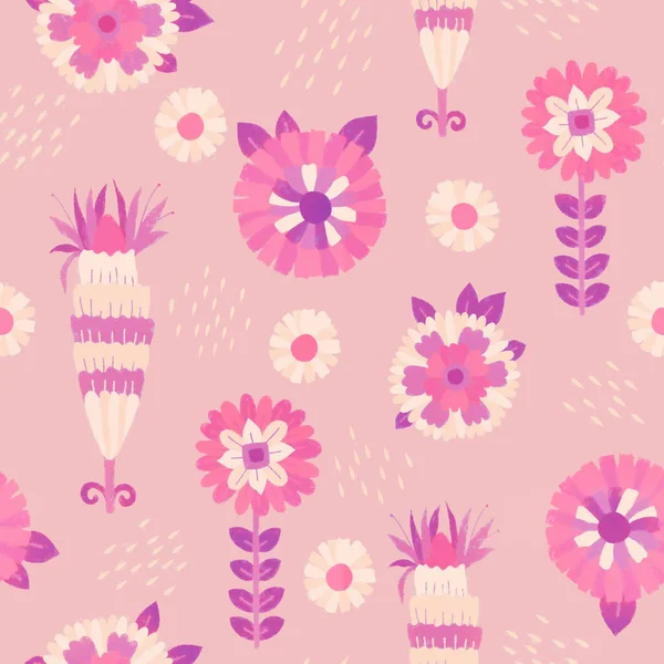 Seamless Pattern Retro Background Floral Ornament Pink Background Raster Illustration — Stock Photo, Image