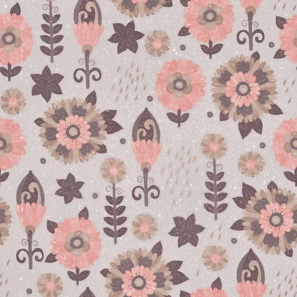 Seamless Pattern Retro Background Floral Ornament Light Background Pencil Drawing — Stock Photo, Image