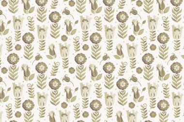 Çiçek süslemeli tek renkli retro arka plan. Kartpostal, ambalaj, ambalaj veya yapıştırma kitabı tasarımı için Raster illüstrasyonu.