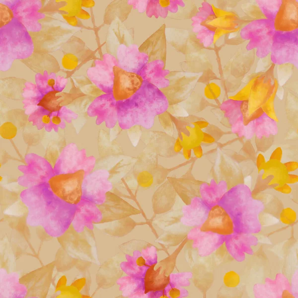 꽃무늬가 설계를 래스터 일러스트 수채화 인쇄하는 — 스톡 사진