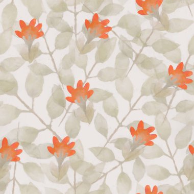 Çiçek süsü ile kusursuz desen. Açık arkaplanda suluboya turuncu çiçekler. Kumaş veya kağıt üzerine tasarım ve baskı için Raster illüstrasyonu.