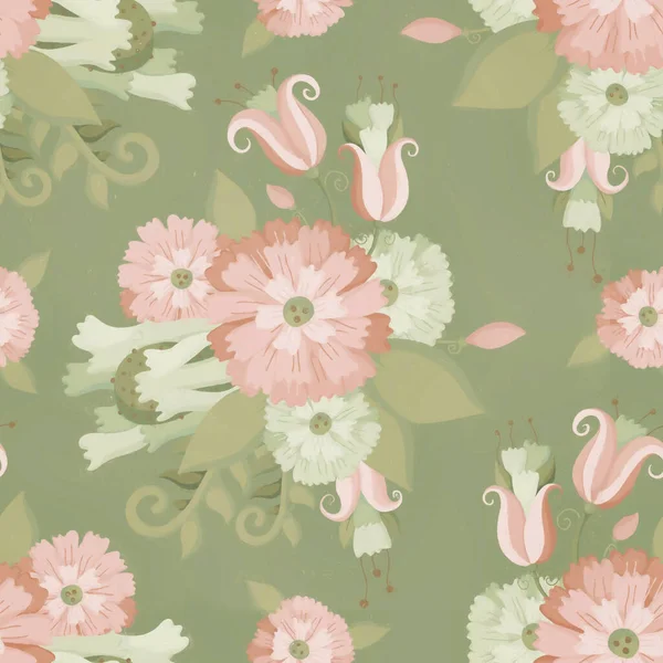 Seamless Pattern Floral Ornament Raster Illustration Design Printing Fabric Paper — Stockfoto