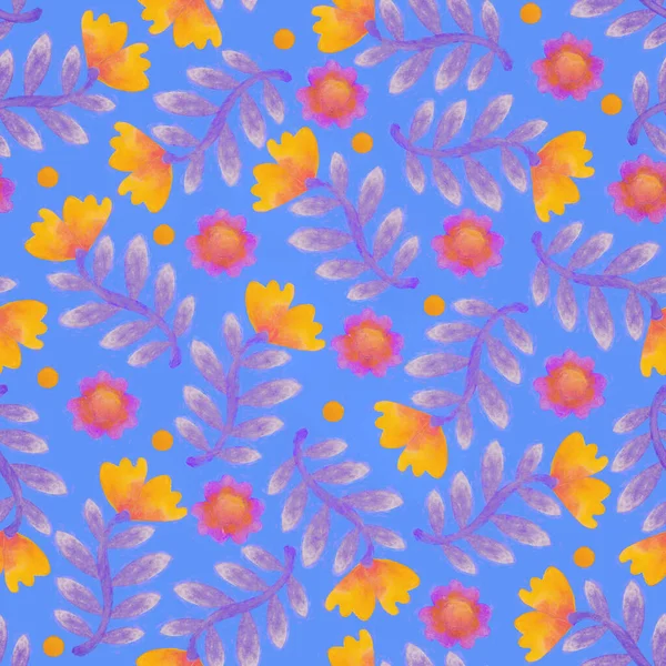 Nahtloses Muster Mit Floralem Ornament Hintergrund Mit Aquarellblumen Raster Illustration — Stockfoto