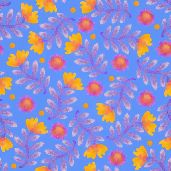 Seamless pattern with floral ornament. Background with watercolor flowers. Raster illustration for design and printing on fabric or paper.