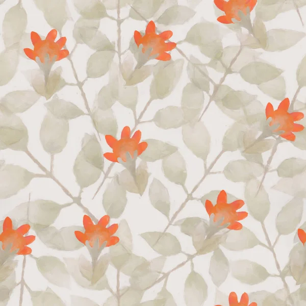 Çiçek süsü ile kusursuz desen. Açık arkaplanda suluboya turuncu çiçekler. Kumaş veya kağıt üzerine tasarım ve baskı için Raster illüstrasyonu.