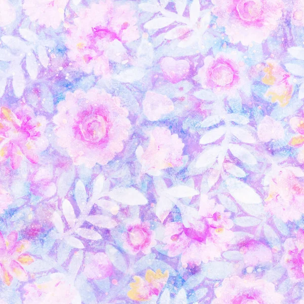 Seamless pattern. Floral ornament. Background. Raster illustration. Interior and clothing design. Printing on paper or fabric. Light watercolor background with flowers.