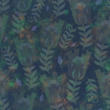 Kusursuz desen. Çiçek süsü. Raster illüstrasyonu. Tasarım için çiçekli koyu grunge arka plan. Kumaş ya da kağıda yazdırma.