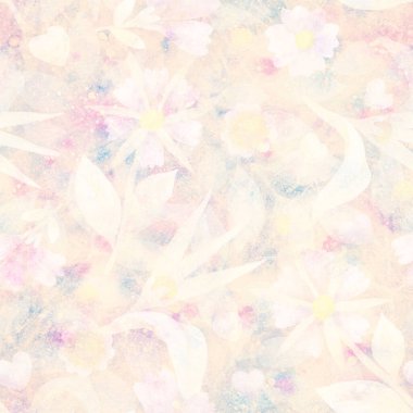 Kusursuz desen. Çiçek süsü. Raster illüstrasyonu. Tasarım için çiçekli hafif suluboya retro arkaplan. Kumaş ya da kağıda yazdırma.