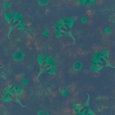 Kusursuz desen. Çiçek süsü. Raster illüstrasyonu. Tasarım için çiçekli suluboya arkaplan. Kumaş ya da kağıt üzerine baskı. Yeşil neon çiçekler.