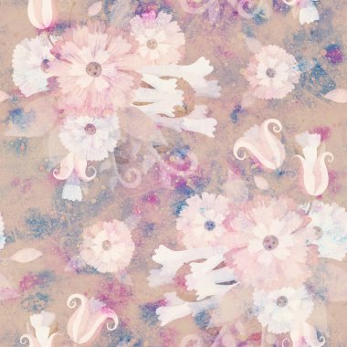 Kusursuz desen. Çiçek süsü. Raster illüstrasyonu. Tasarım için çiçekli suluboya arkaplan. Kumaş ya da kağıda yazdırma.