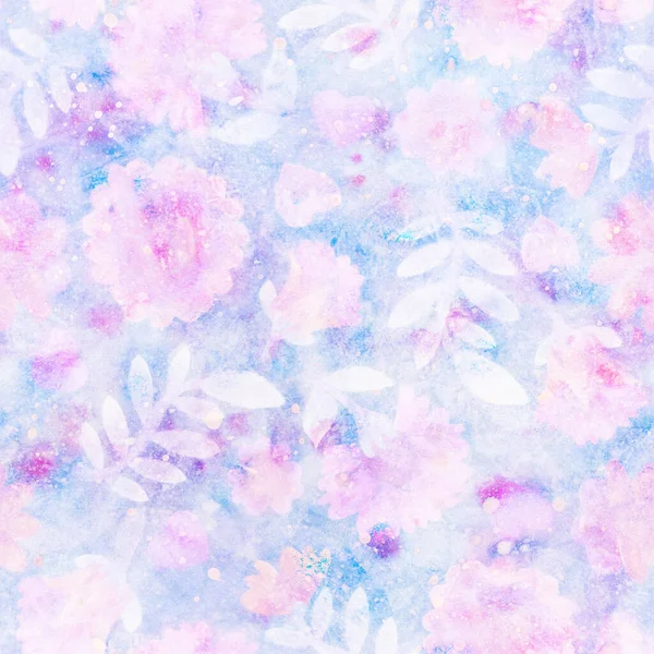 Kusursuz desen. Çiçek süsü. Raster illüstrasyonu. Tasarım için çiçekli suluboya arkaplan. Kumaş ya da kağıda yazdırma.