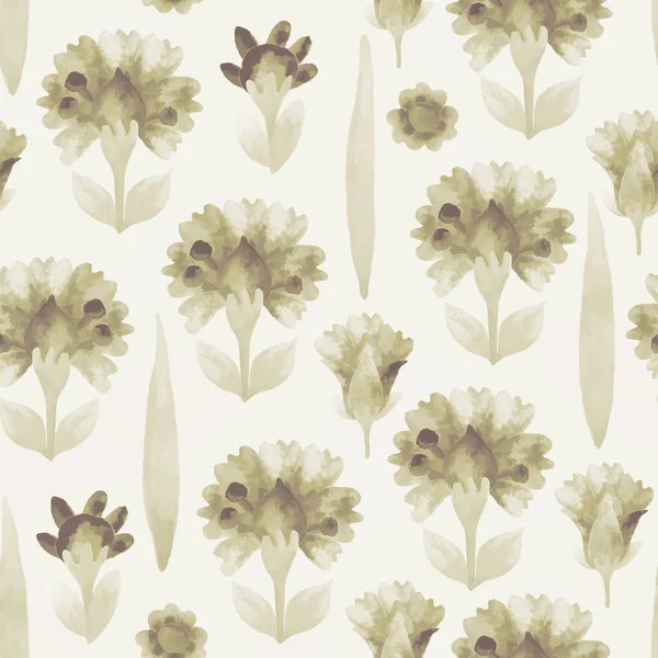 Seamless Pattern Floral Ornament Raster Illustration Monochrome Watercolor Background Flowers — Photo