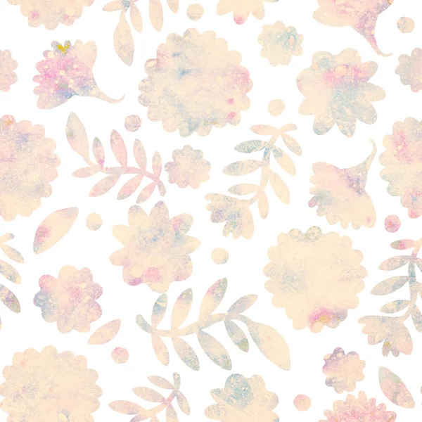 Seamless Pattern Floral Ornament Raster Illustration Light Grunge Retro Background — Stock Photo, Image