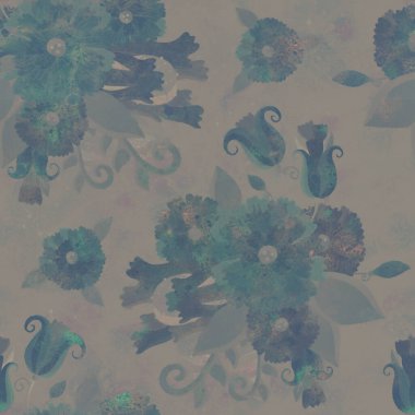 Çiçek süslemeli geçmişe dönük. Kusursuz desen. Suluboya tasarımı. Tasarım için Raster çizimi. Kumaş veya kağıda yazdırmak için yazdır.