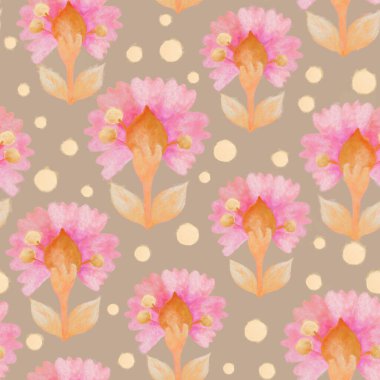 Kusursuz desen. Raster illüstrasyonu. Çiçek süslemeli bir arka plan. Suluboya çiçekler. Kart tasarımı, davetiye, ambalaj, paketleme ve yapıştırma kitabı için. Kumaş ve kağıda yazdırma.