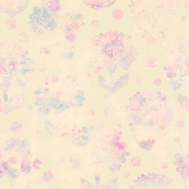 Çiçek süsü ile kusursuz desen. Suluboya çiçeklerle dolu bir arka plan. Kumaş ya da kağıt üzerine tasarım ve baskı için Raster illüstrasyon. Hafif grunge arkaplanı.