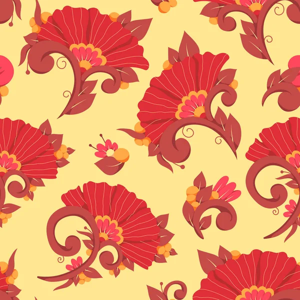 Seamless Pattern Background Floral Ornament Raster Illustration Design Decoration Red — Stock Fotó