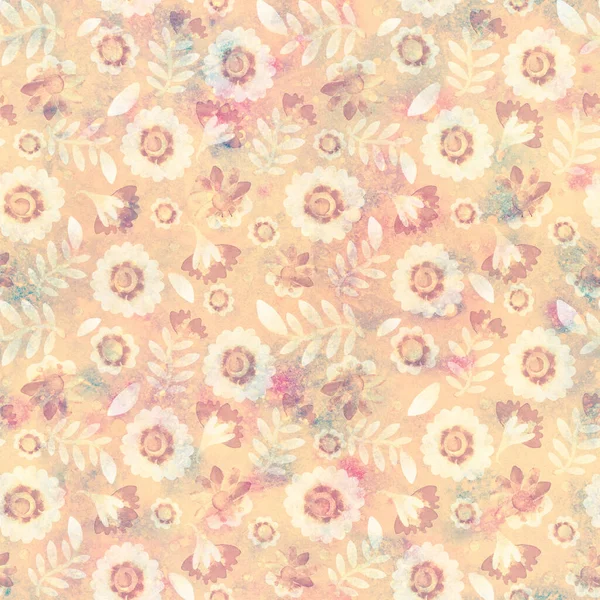 Retro Seamless Pattern Floral Ornament Watercolor Yellow Flowers Background Packaging — Stock Photo, Image