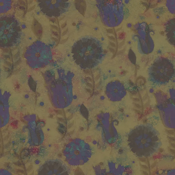 Безшовні Візерунки Темний Гранжевий Ретро Фон Квітковим Орнаментом Акварельні Квіти — стокове фото