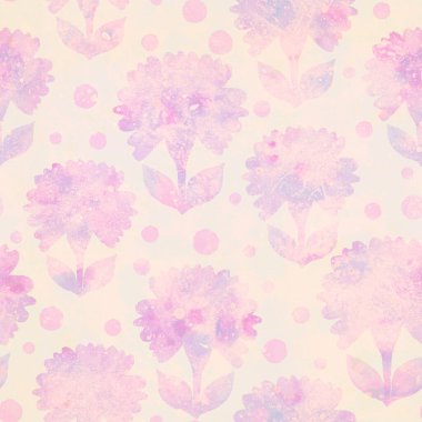 Çiçek süsü ile kusursuz desen. Suluboya çiçeklerle dolu bir arka plan. Kumaş veya kağıt üzerine tasarım ve baskı için Raster illüstrasyonu.