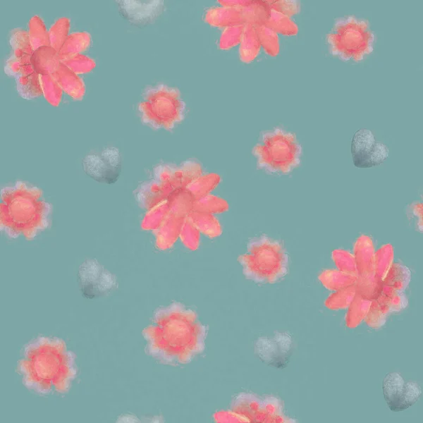 Seamless Pattern Retro Background Floral Ornament Raster Illustration Watercolor Flowers — Foto Stock