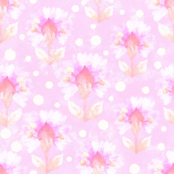 Płynny Wzór Retro Tło Kwiatową Ozdobą Raster Ilustracja Akwarelowymi Kwiatami — Zdjęcie stockowe