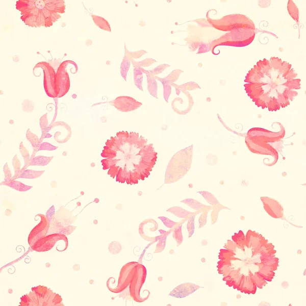 Raster çizimi, kusursuz desen. Tasarım için kırmızı çiçekli suluboya retro arka plan. Kartpostal, paketleme, paketleme ve yapıştırma kitabı için arka plan. Çiçek süsü..
