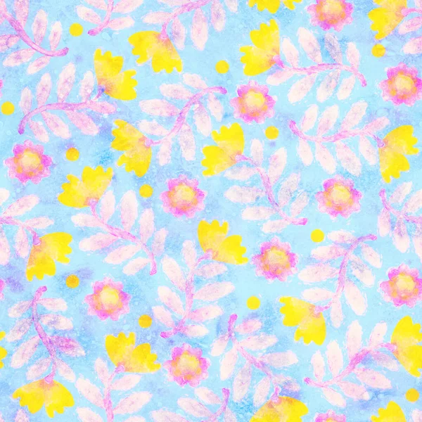 Seamless pattern with floral ornament. Background with watercolor flowers. Raster illustration for design and printing on fabric or paper.