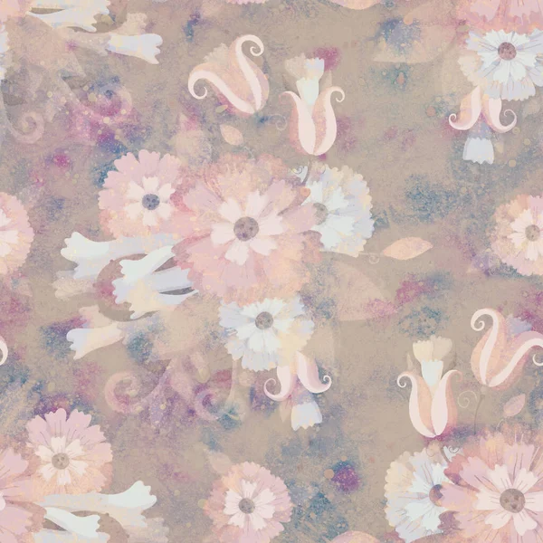 Çiçek süslemeli geçmişe dönük. Kusursuz desen. Suluboya tasarımı. Tasarım için Raster çizimi. Kumaş veya kağıda yazdırmak için yazdır.