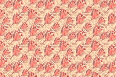 Raster illüstrasyonu. Tasarım için çiçek süsü olan bir arka plan. Suluboya deseni. Kağıt ya da kumaş üzerine baskı. Kartpostal, ambalaj, ambalaj ya da yapıştırma kitabı tasarımı.