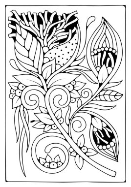 Boyama için çiçekli arka plan, çocuklar ve yetişkinler için boyama sayfası. Çizim için çiçekli vektör arkaplanı