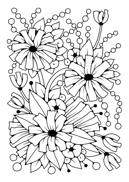 Розмальовка Дітей Дорослих Мистецька Терапія Чорно Білий Фон Векторна Квіткова — стоковий вектор