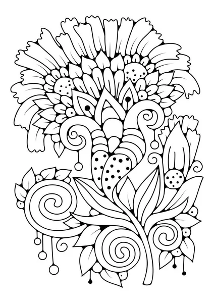 Fundo Flores Doodle Para Colorir Desenho Para Colorir Terapia Artística — Vetor de Stock